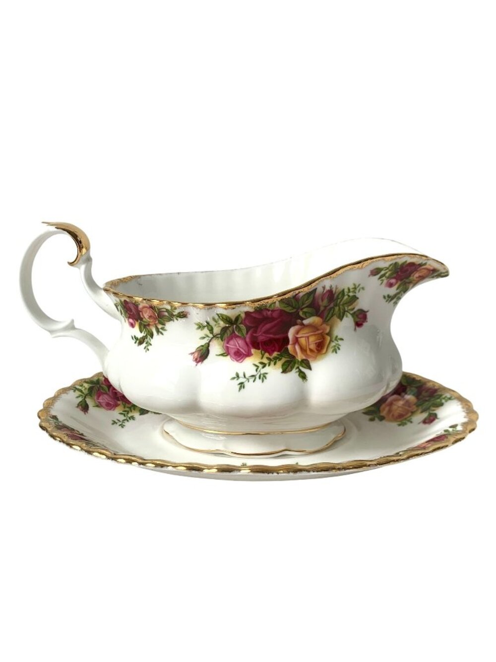 Vintage Royal Albert Old Country Roses Gravy Boat with Tray